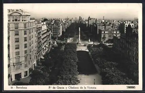 AK Barcelona, P. de Gracia y Obelisco de la Victoria