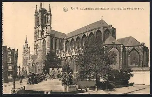 AK Gand, Le Cathedrale Saint-Bavon et le monument des frères Van Eyck