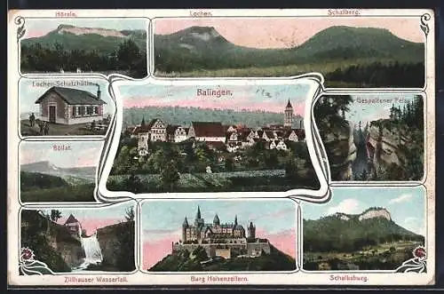 AK Balingen, Lochen-Schutzhütte, Burg Hohenzollern und Zillhauser Wasserfall