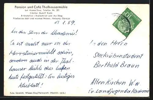 AK Hamm /Sieg, Pension und Cafe Thalhausermühle, Innenansicht