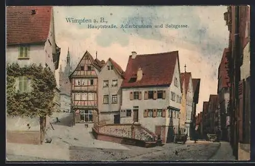 AK Wimpfen a. B., Hauptstrasse, Adlerbrunnen und Strasse Salzgasse