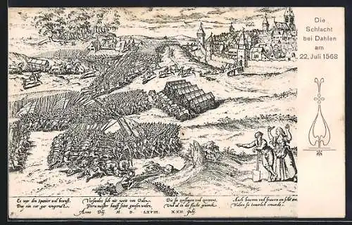 Künstler-AK Dahlen / Sa., Schlacht 1568