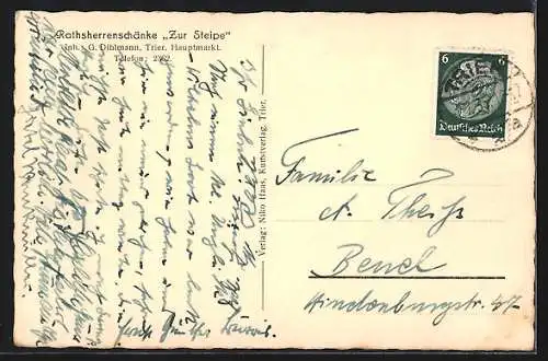 AK Trier, Gasthaus Ratsherrenschänke Zur Steipe, Innenansicht