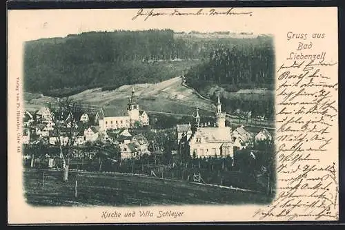 AK Bad Liebenzell / Schwarzwald, Teilansicht mit Kirche und Villa Schleyer