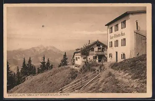 AK Bad Tölz, Bergasthof Zwieselalpe, Blick auf Kaiser Wilhelm Haus