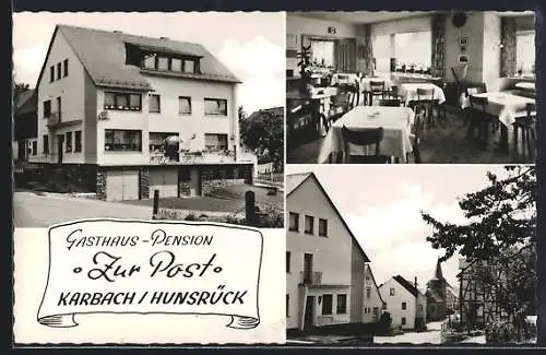 AK Karbach /Hunsrück, Gasthaus-Pension Zur Post, Innenansicht, Ortspartie