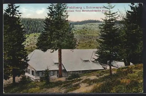 AK Feldberg /Schwarzwald, Gasthaus Neue Menzenschwander Hütte von einem Abhang aus