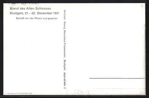 AK Stuttgart, Brand des alten Schlosses 1931 und Strassenbahn