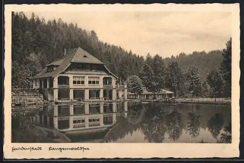 AK Freudenstadt, Langenwaldsee, Gasthaus, vom Wasser gesehen