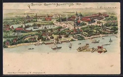 Lithographie Berlin, Gewerbe-Ausstellung 1896, Totalansicht