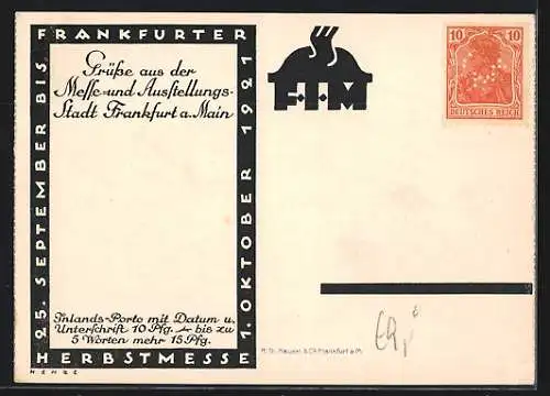 Künstler-AK Frankfurt a. M., Reichsausstellung für Kolonialwaren und Lebensmittel 1921, Herbstmesse 1921