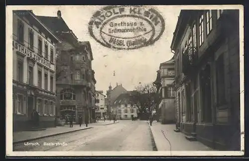 AK Lörrach, Baslerstrasse mit Gasthaus zur Krone