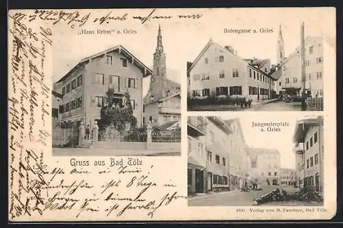 AK Bad Tölz, Hotel Haus Rehm a. Gries, Botengasse, Jungmeierplatz