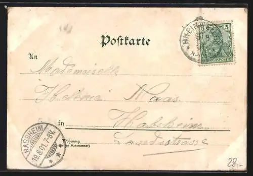 Lithographie Rheinweiler, Gasthaus zum Sternen, Bahnhof, Ortsansicht