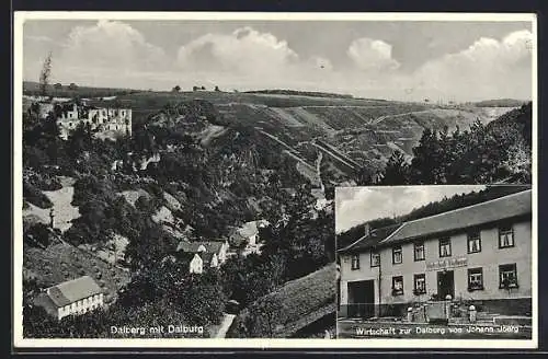 AK Dalberg / Bad Kreuznach, Gasthaus zur Dalburg v. Johann Joerg, Ortsansicht mit der Ruine