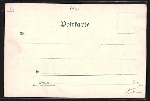 Lithographie Schliersee, Hotel & Café Wendelstein, Innenansicht, Ortsansicht