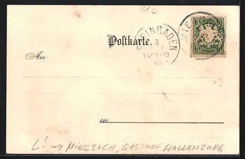Lithographie Miesbach, Schloss und Gasthaus Wallenburg