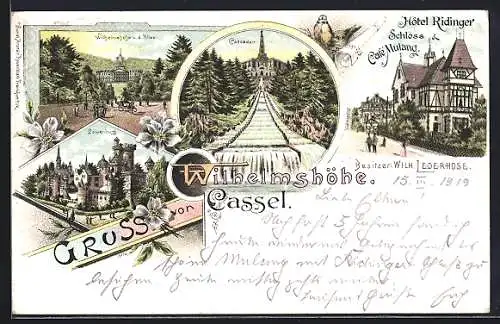 Lithographie Kassel-Wilhelmshöhe, Hotel Ridinger Schloss Cafe Mulang