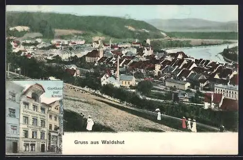 AK Waldshut, Gasthaus zur Krone, Gesamtansicht aus der Vogelschau