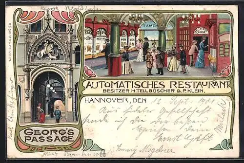 Lithographie Hannover, Inneres Automatisches Restaurant, Georg`s Passage