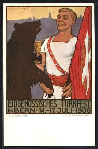 AK Bern, Eidg. Turnfest 14.-17.7.1906, Bär überreicht dem Sieger einen Pokal