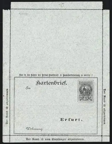 Klapp-AK Erfurt, Kartenbrief der Privat-Stadtbrief- & Packetbeförderung