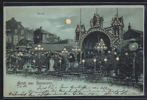 Mondschein-Lithographie Hannover, Blick auf das Konzerthaus Tivoli, Halt gegen das Licht