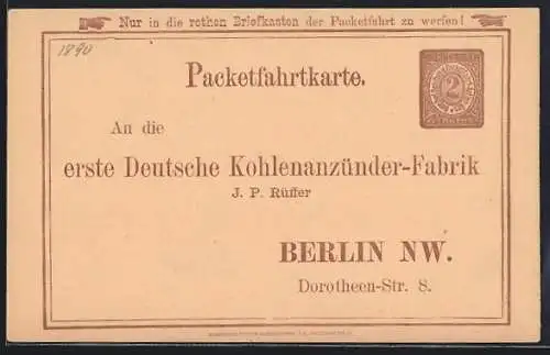 AK Berlin, Bestellung an die Deutsche Kohlenanzünder-Fabrik J. P. Rüffer, Neue Berl. Omnibus- und Packetfahrt-AG