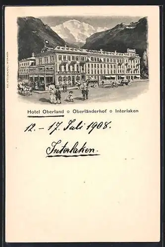 AK Interlaken, Hotel Oberland und Oberländerhof mit Passanten