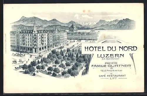 Lithographie Luzern, Hotel du Nord am Bahnhof