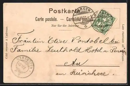Lithographie Horgen, Partie am Kurhaus & Restaurant Bocken
