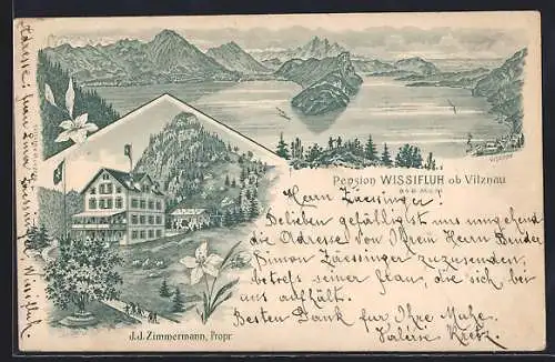 Lithographie Vitznau, Pension Wissifluh, J. J. Zimmermann Propr.