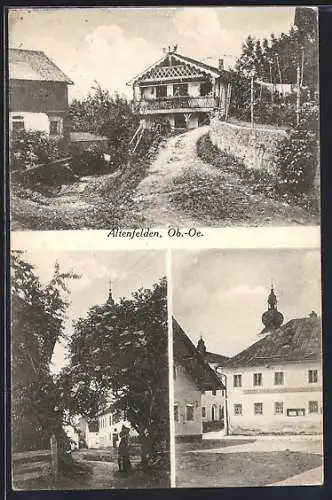 AK Altenfelden /Ob.-Oe., Gasthaus, Strassenpartie und Kirchturm