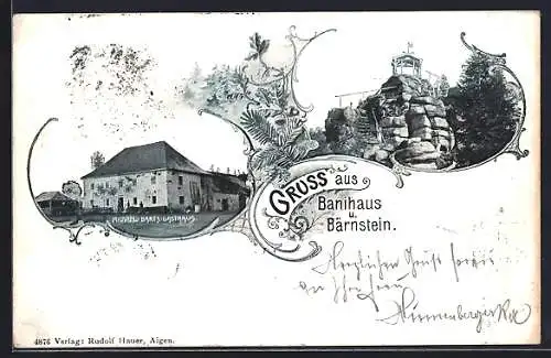 AK Aigen /O.-Oe., Banihaus, Michael Barts Gasthaus und Bärnstein