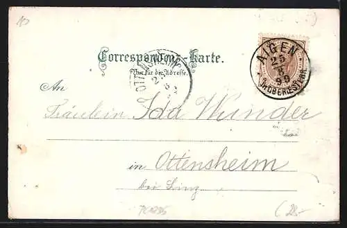 Lithographie Aigen, Stift Schlägl, Stifter-Denkmal, Bärnstein