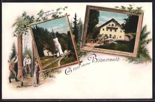 AK Schwarzenberg am Böhmerwald, Holzschlag, Gasthaus Forsthaus und Kapelle