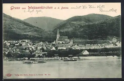 AK Weissenkirchen a. d. Donau, Ortstotale, Blick zur Kirche