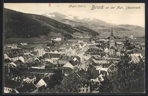 AK Bruck an der Mur, Totalansicht mit Mugel