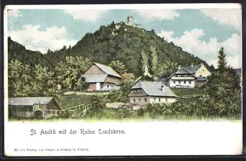 AK Villach, St. Andrä mit der Ruine Landskron