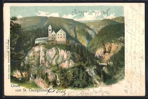 Lithographie Stans /Tirol, Abtei St. Georgenberg