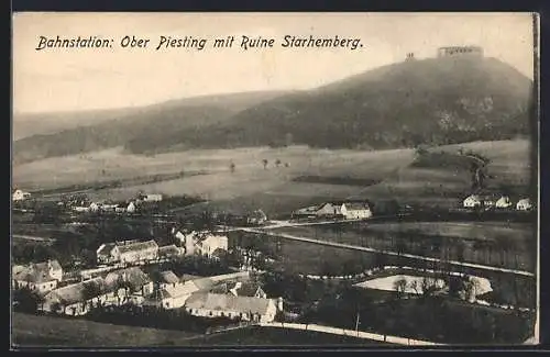 AK Ober Piesting, Teilansicht mit Ruine Starhemberg