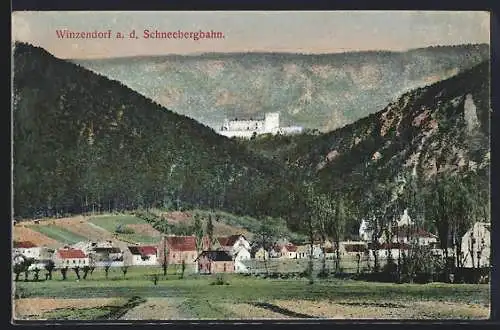 AK Winzendorf a. d. Schneebergbahn, Teilansicht mit Burg