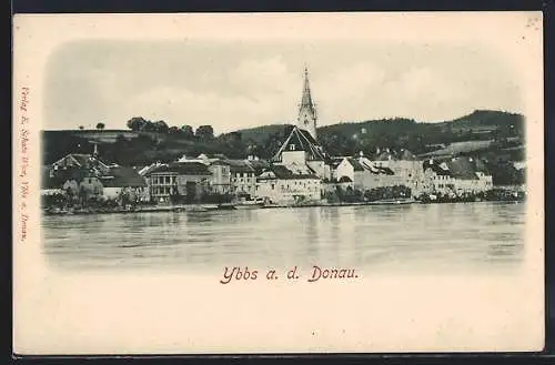 AK Ybbs a. d. Donau, Teilansicht mit Kirche