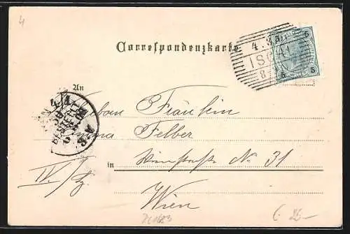 Lithographie Ischl, Sofienesplanade mit Hotel Elisabeth, Traun-Quai