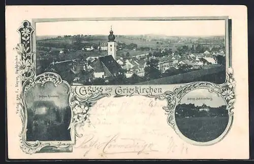 AK Grieskirchen, Schlösser Reinlerten und Schlüsselberg, Ortsansicht