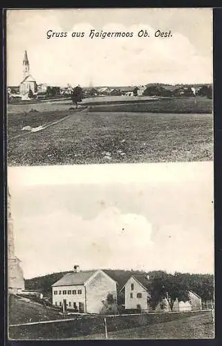 AK Haigermoos, Gebäude der Ortschaft, Teilansicht mit Kirche