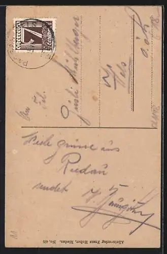 AK Riedau, Postgebäude, Platz mit Kirche