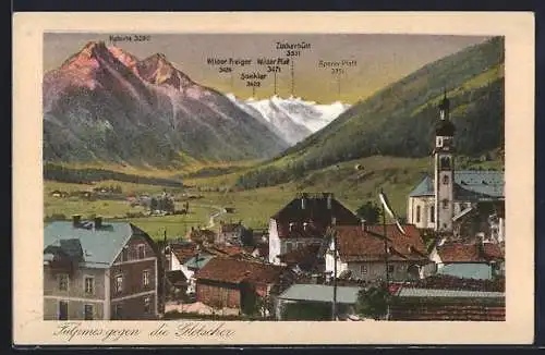 AK Fulpmes, Teilansicht mit Habicht, Wilder Freiger, Aperer Pfaff