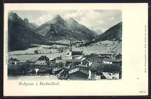 AK Fulpmes im Stubaithal, Teilansicht mit Gipfelpanorama