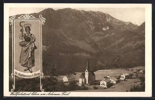 AK Eben a. Achensee, Gesamtansicht aus der Vogelschau, Bildnis St. Nothburga